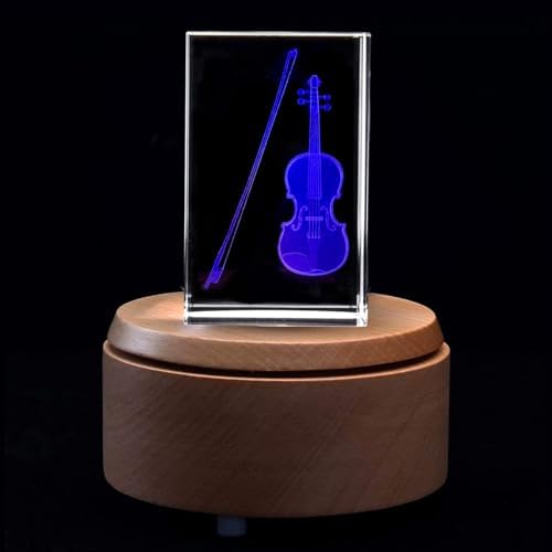 XINDAM 3D Violin Paperweight Laser Etched in Crystal Glass Cube (Included LED Base) - Image 3