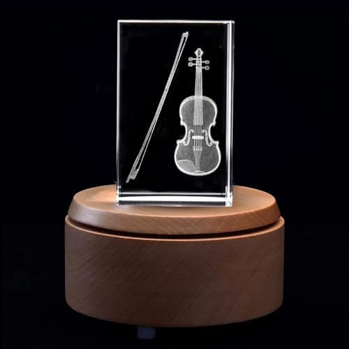 XINDAM 3D Violin Paperweight Laser Etched in Crystal Glass Cube (Included LED Base) - Image 2