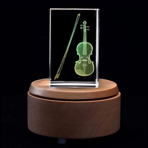XINDAM 3D Violin Paperweight Laser Etched in Crystal Glass Cube (Included LED Base) - Image 4