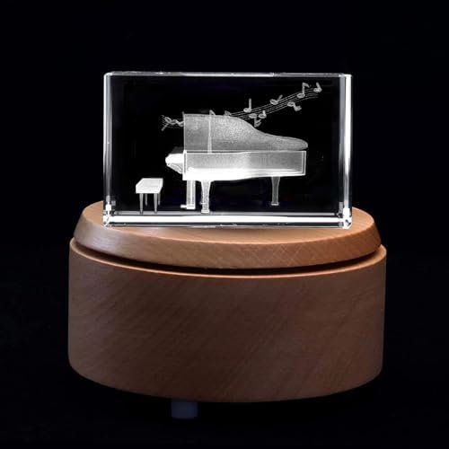 XINDAM 3D Piano Paperweight Laser Etched in Crystal Glass Cube for Graduation Christmas Birthday Valentine's Day (Included LED Base) - Image 3