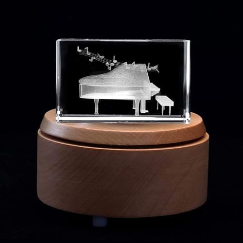 XINDAM 3D Piano Paperweight Laser Etched in Crystal Glass Cube for Graduation Christmas Birthday Valentine's Day (Included LED Base) - Image 2