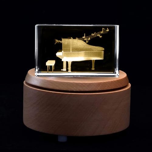 XINDAM 3D Piano Paperweight Laser Etched in Crystal Glass Cube for Graduation Christmas Birthday Valentine's Day (Included LED Base) - Image 5