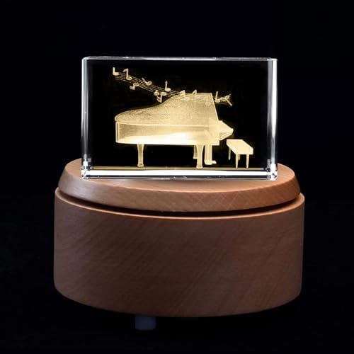 XINDAM 3D Piano Paperweight Laser Etched in Crystal Glass Cube for Graduation Christmas Birthday Valentine's Day (Included LED Base) - Image 7