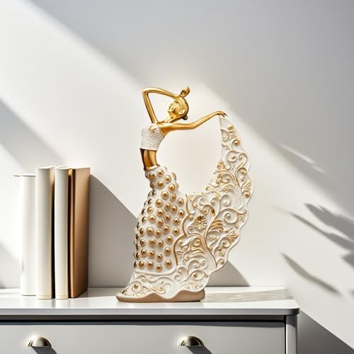 XINDAM Elegant Peacock Art Figurine Dancer Statue Decorative Home & Office Figurines Home Office Display Craft Living Room Decor Ornaments for Tabletop White and Gold - Image 4
