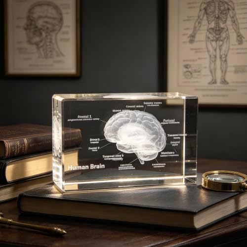 3D Human Brain Anatomical Model Paperweight(Laser Etched) in Crystal Glass Cube Science Gift (No Included LED Base)(3.1x2x2 inch) - Image 4
