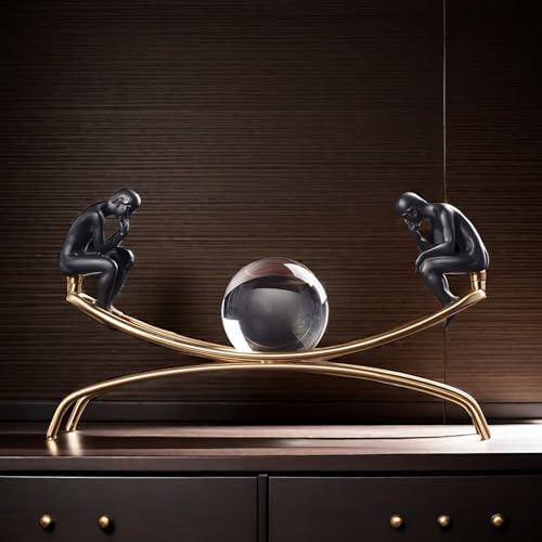 XINDAM Elegant The Thinker Thinking Man Statue with Crystal Ball Decorative Home & Office Figurines Home Office Display Craft Living Room Decor Ornaments for Tabletop - Image 3
