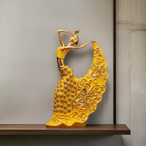 XINDAM Elegant Peacock Art Figurine Dancer Statue Decorative Home & Office Figurines Home Office Display Craft Living Room Decor Ornaments for Tabletop Yellow and Gold - Image 5