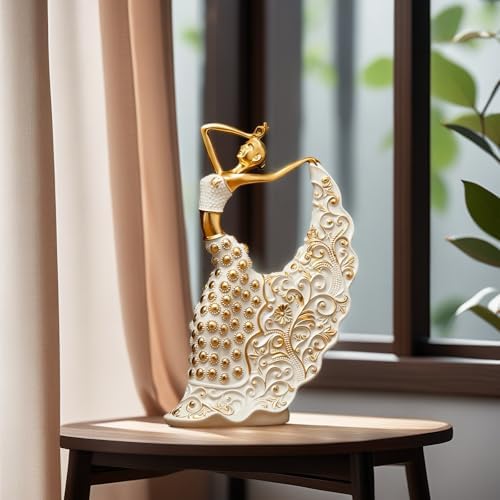XINDAM Elegant Peacock Art Figurine Dancer Statue Decorative Home & Office Figurines Home Office Display Craft Living Room Decor Ornaments for Tabletop White and Gold - Image 6