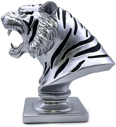 XINDAM 9.6 INCH Tiger Bust Statue Tigers Head Figurine Decorative Home & Office Figurines Home Office Display Craft Living Room Decor Ornaments for Tabletop Silver - Image 7