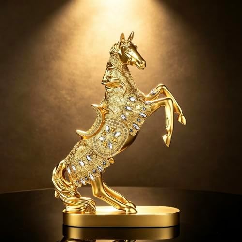 XINDAM Gold Horse Standing Figurine Creative Statue Decorative Home & Office Figurines Home Office Display Craft Living Room Decor Ornaments for Tabletop - Image 3