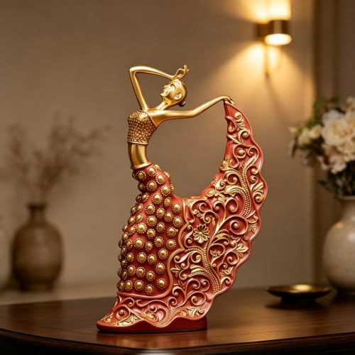 XINDAM Elegant Peacock Art Figurine Dancer Statue Decorative Home & Office Figurines Home Office Display Craft Living Room Decor Ornaments for Tabletop Red and Gold - Image 5