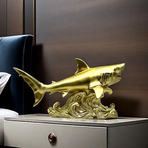 XINDAM Shark Figurine Gold Statue Decorative Home & Office Resin Figurines Home Office Display Craft Living Room Decor Ornaments for Tabletop - Image 3