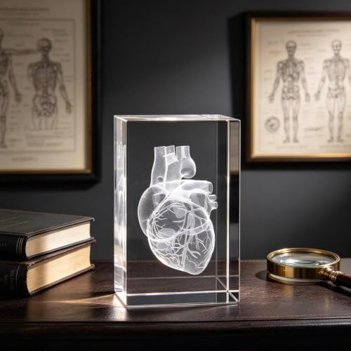 3D Human Heart Anatomical Model Paperweight(Laser Etched) in Crystal Glass Cube Science Anatomy Gift (No Included LED Base)(3.1x2x2 inch) - Image 7