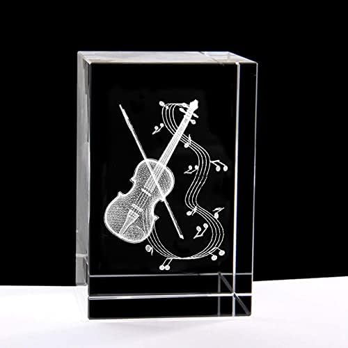 XINDAM 3D Violin Paperweight Laser Etched in Crystal Glass Cube Music Graduation Christmas Birthday Valentine's Day - Image 2
