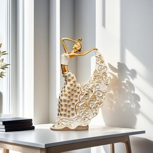 XINDAM Elegant Peacock Art Figurine Dancer Statue Decorative Home & Office Figurines Home Office Display Craft Living Room Decor Ornaments for Tabletop White and Gold - Image 5