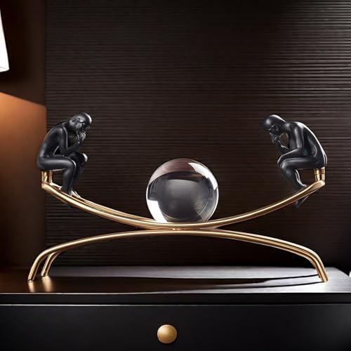 XINDAM Elegant The Thinker Thinking Man Statue with Crystal Ball Decorative Home & Office Figurines Home Office Display Craft Living Room Decor Ornaments for Tabletop - Image 2