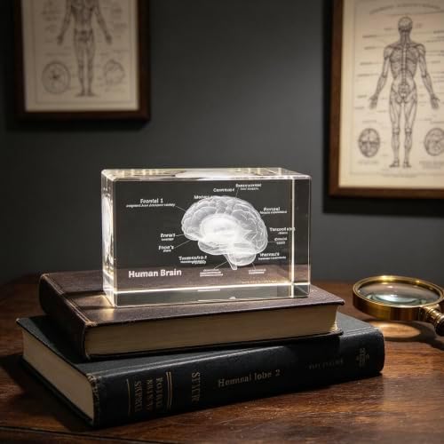 3D Human Brain Anatomical Model Paperweight(Laser Etched) in Crystal Glass Cube Science Gift (No Included LED Base)(3.1x2x2 inch) - Image 5