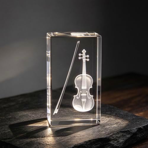 XINDAM 3D Violin Paperweight Laser Etched in Crystal Glass Cube Music for Graduation Christmas Birthday Valentine's Day - Image 2