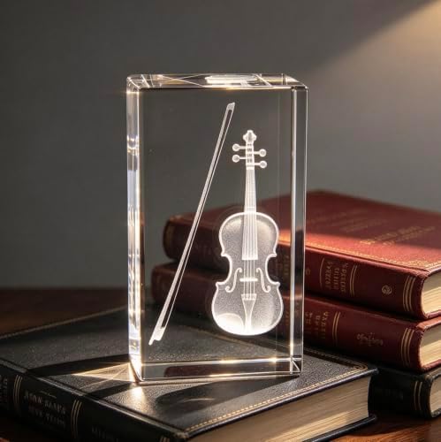 XINDAM 3D Violin Paperweight Laser Etched in Crystal Glass Cube Music for Graduation Christmas Birthday Valentine's Day - Image 4