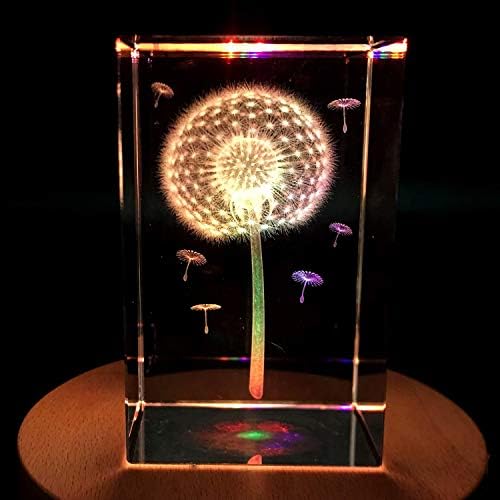 XINDAM 3D Dandelion Paperweight(Laser Etched) in Crystal Glass Cube Gift for Graduation Christmas Birthday Valentine's Day 3x2x2 Inch - Image 3