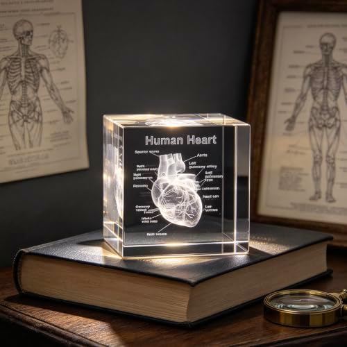 XINDAM 3D Human Heart with Labels Anatomical Model Statue Paperweight(Laser Etched) in Crystal Glass Cube Science Gift (No Included LED Base)(2.3x2.3x2.3 inch) - Image 7