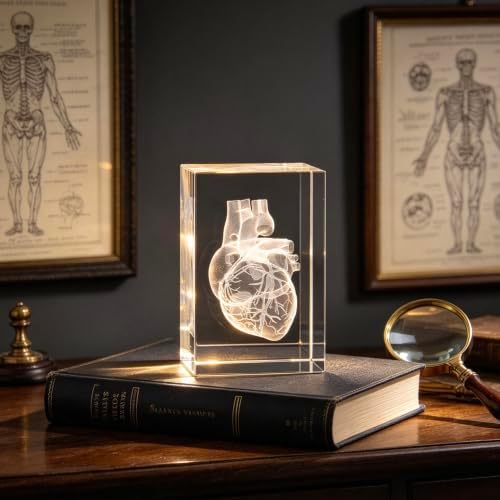 3D Human Heart Anatomical Model Paperweight(Laser Etched) in Crystal Glass Cube Science Anatomy Gift (No Included LED Base)(3.1x2x2 inch) - Image 4