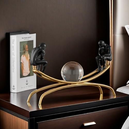 XINDAM Elegant The Thinker Thinking Man Statue with Crystal Ball Decorative Home & Office Figurines Home Office Display Craft Living Room Decor Ornaments for Tabletop - Image 4
