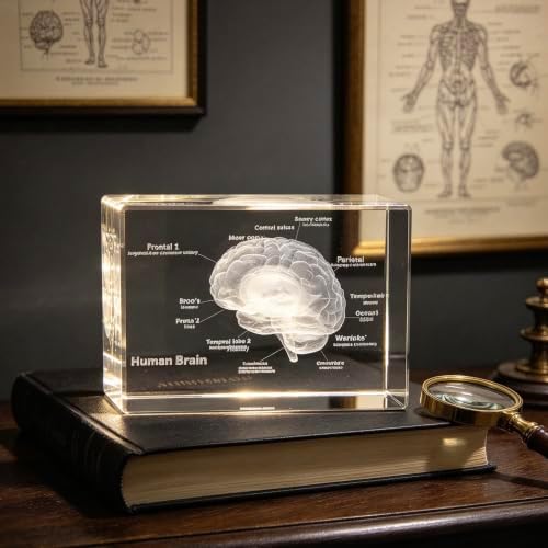 3D Human Brain Anatomical Model Paperweight(Laser Etched) in Crystal Glass Cube Science Gift (No Included LED Base)(3.1x2x2 inch) - Image 6