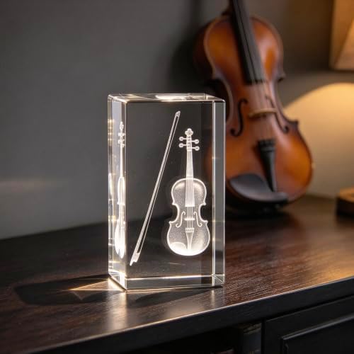 XINDAM 3D Violin Paperweight Laser Etched in Crystal Glass Cube Music for Graduation Christmas Birthday Valentine's Day - Image 5