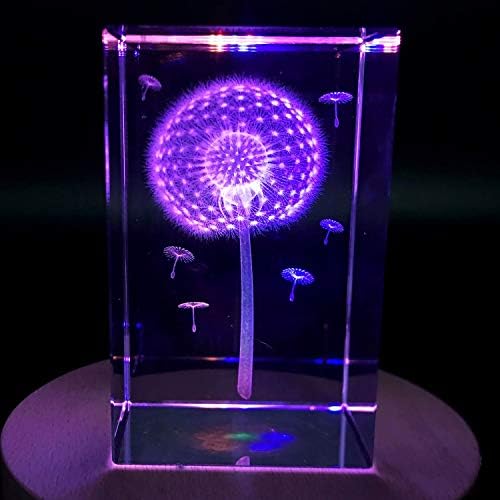XINDAM 3D Dandelion Paperweight(Laser Etched) in Crystal Glass Cube Gift for Graduation Christmas Birthday Valentine's Day 3x2x2 Inch - Image 6
