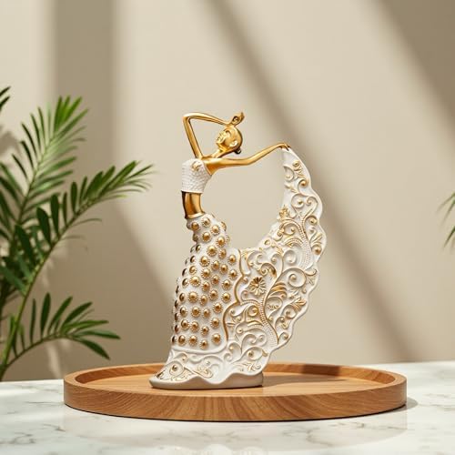 XINDAM Elegant Peacock Art Figurine Dancer Statue Decorative Home & Office Figurines Home Office Display Craft Living Room Decor Ornaments for Tabletop White and Gold - Image 3