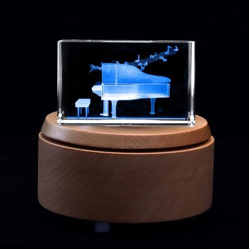 XINDAM 3D Piano Paperweight Laser Etched in Crystal Glass Cube for Graduation Christmas Birthday Valentine's Day (Included LED Base) - Image 4