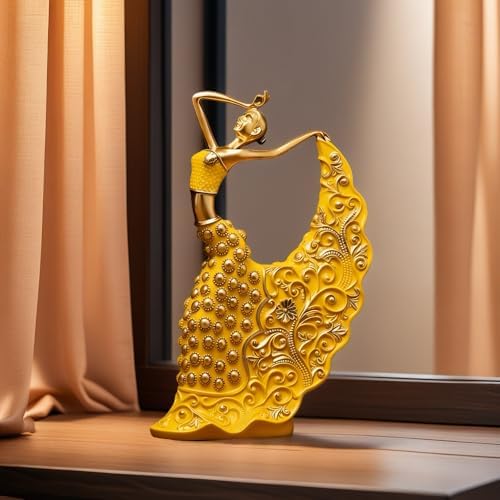 XINDAM Elegant Peacock Art Figurine Dancer Statue Decorative Home & Office Figurines Home Office Display Craft Living Room Decor Ornaments for Tabletop Yellow and Gold - Image 3
