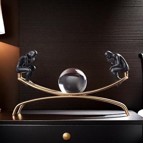 XINDAM Elegant The Thinker Thinking Man Statue with Crystal Ball Decorative Home & Office Figurines Home Office Display Craft Living Room Decor Ornaments for Tabletop - Image 7