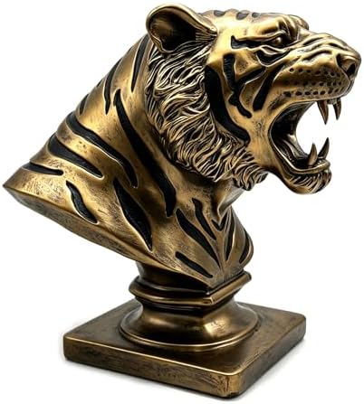 XINDAM 9.6 INCH Tiger Bust Statue Tigers Head Figurine Decorative Home & Office Figurines Home Office Display Craft Living Room Decor Ornaments for Tabletop Bronze - Image 6