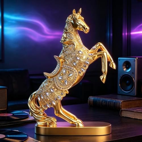 XINDAM Gold Horse Standing Figurine Creative Statue Decorative Home & Office Figurines Home Office Display Craft Living Room Decor Ornaments for Tabletop - Image 2