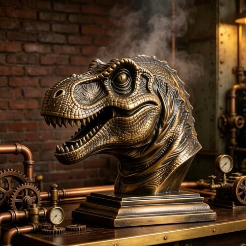 XINDAM Resin Tyrannosaurus Rex Dinosaur Head Bust Statue Decorative Home & Office Resin Figurines Home Office Display Craft Living Room Decor Ornaments for Tabletop Bronze - Image 2