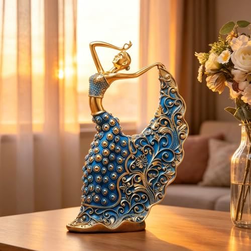 XINDAM Elegant Peacock Art Figurine Dancer Statue Decorative Home & Office Figurines Home Office Display Craft Living Room Decor Ornaments for Tabletop Blue and Gold - Image 3