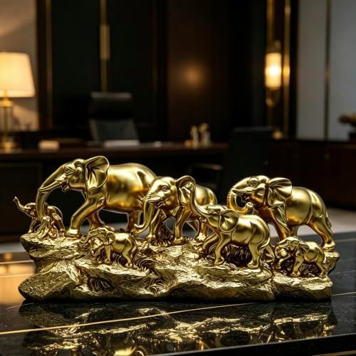 XINDAM 14 INCH Elephant Statue Elephants Family Figurine Decorative Home & Office Figurines Home Office Display Craft Living Room Decor Ornaments for Tabletop - Image 4