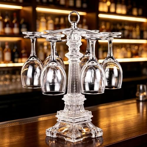 XINDAM 6 Hook Design Tabletop Glass Eiffel Tower Stemware Rack/Rotate 6 Wine Glass Storage Holder Stand Air Drying Rack - Image 4