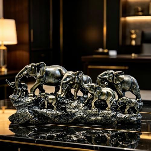 XINDAM 14 INCH Elephant Statue Elephants Family Figurine Decorative Home & Office Figurines Home Office Display Craft Living Room Decor Ornaments for Tabletop Bronze Finish - Image 3