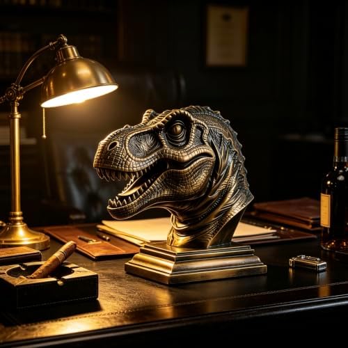XINDAM Resin Tyrannosaurus Rex Dinosaur Head Bust Statue Decorative Home & Office Resin Figurines Home Office Display Craft Living Room Decor Ornaments for Tabletop Bronze - Image 3
