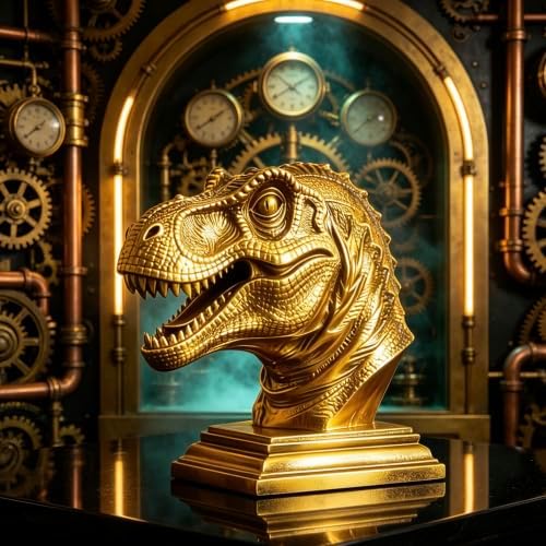 XINDAM Resin Tyrannosaurus Rex Dinosaur Head Bust Statue Decorative Home & Office Resin Figurines Home Office Display Craft Living Room Decor Ornaments for Tabletop Gold - Image 6