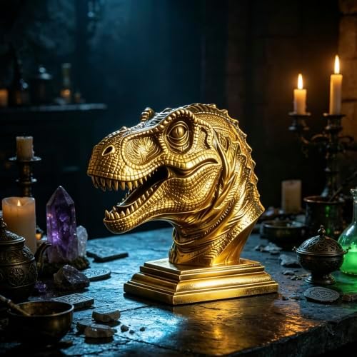 XINDAM Resin Tyrannosaurus Rex Dinosaur Head Bust Statue Decorative Home & Office Resin Figurines Home Office Display Craft Living Room Decor Ornaments for Tabletop Gold - Image 5
