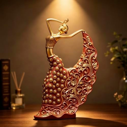 XINDAM Elegant Peacock Art Figurine Dancer Statue Decorative Home & Office Figurines Home Office Display Craft Living Room Decor Ornaments for Tabletop Red and Gold - Image 2