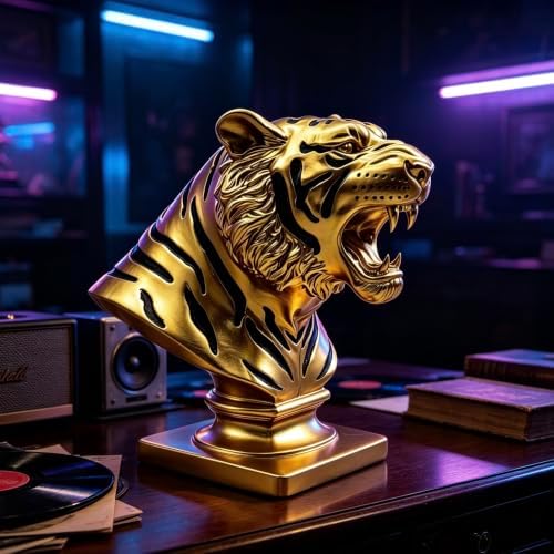 XINDAM 9.6 INCH Tiger Bust Statue Tigers Head Figurine Decorative Home & Office Figurines Home Office Display Craft Living Room Decor Ornaments for Tabletop Gold - Image 3