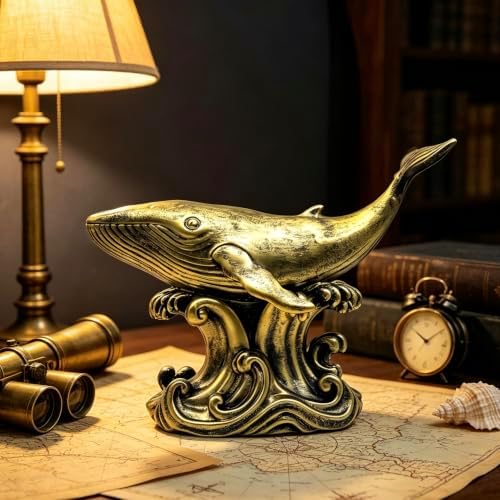 XINDAM Bronze Finish Whale Figurine Statue Marine Animal Decorative Home & Office Resin Figurines Home Office Display Craft Living Room Decor Ornaments for Tabletop 13 INCH - Image 2