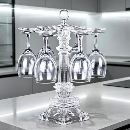 XINDAM 6 Hook Design Tabletop Glass Eiffel Tower Stemware Rack/Rotate 6 Wine Glass Storage Holder Stand Air Drying Rack - Image 6