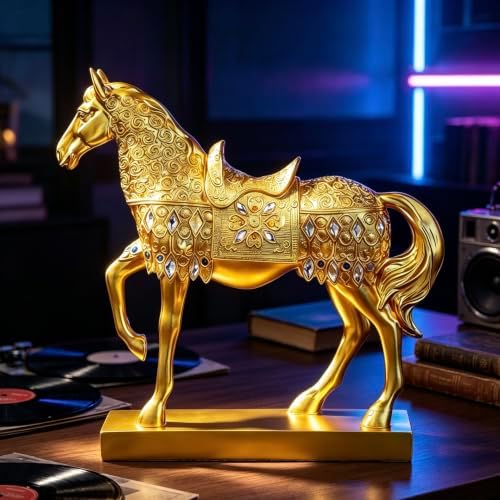 XINDAM Gold Horse Figurine Creative Statue Decorative Home & Office Figurines Home Office Display Craft Living Room Decor Ornaments for Tabletop - Image 2