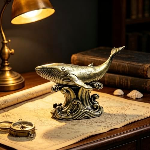 XINDAM Bronze Finish Whale Figurine Statue Marine Animal Decorative Home & Office Resin Figurines Home Office Display Craft Living Room Decor Ornaments for Tabletop 13 INCH - Image 7